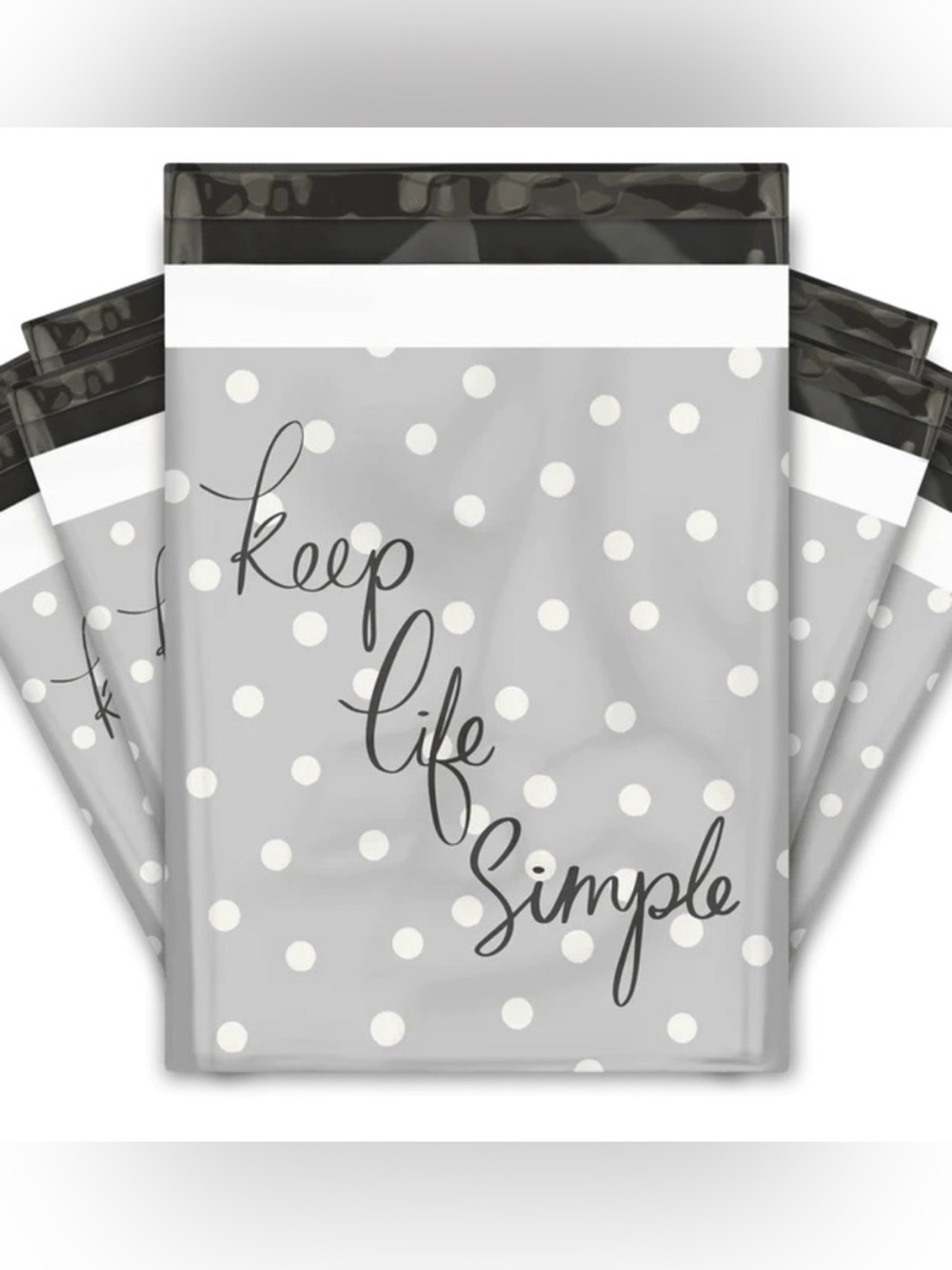 25 10x13 Poly Mailers in Gray Polka Dot Pattern  'Keep Life Simple'